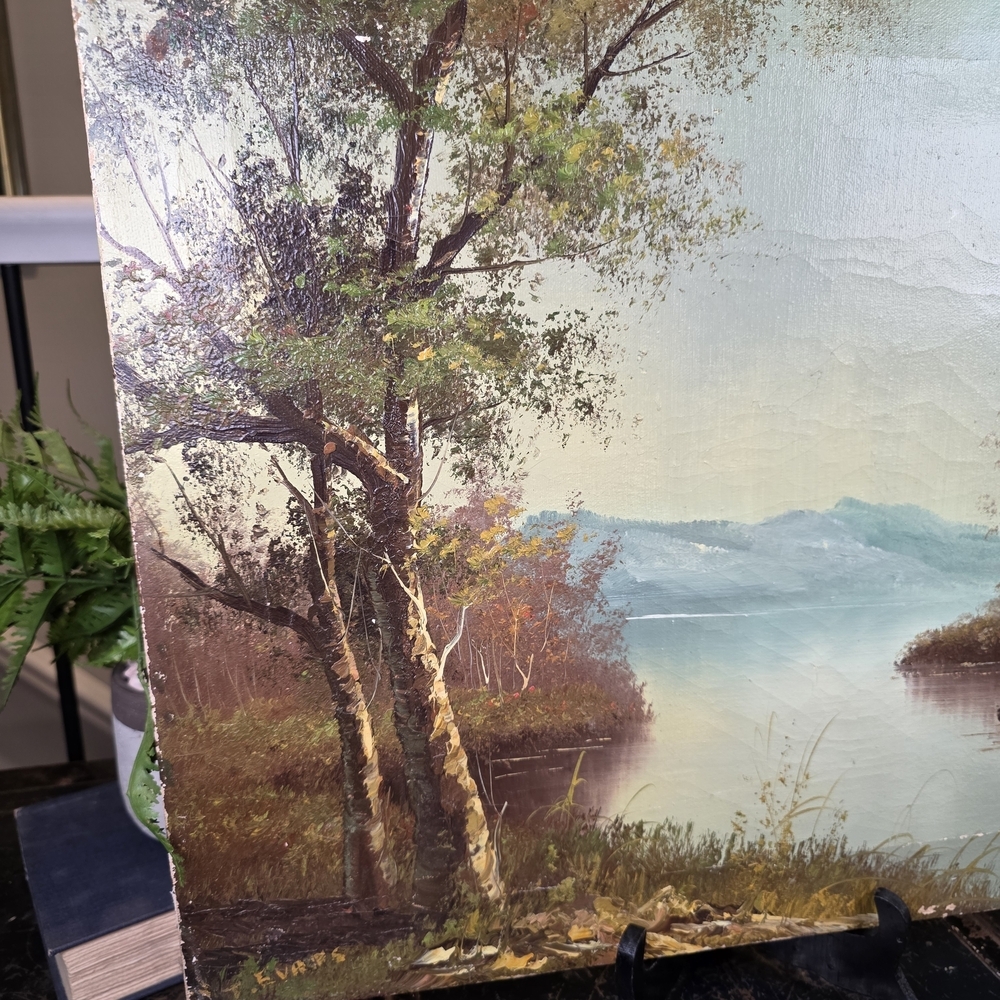 Vintage Signed Oil Painting Landscape River Forest Autumn Canvas 16"x20" - Picture 2 of 11